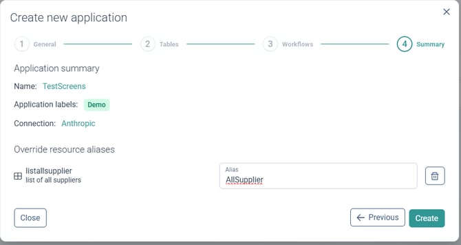 Setting an alias for the selected resource