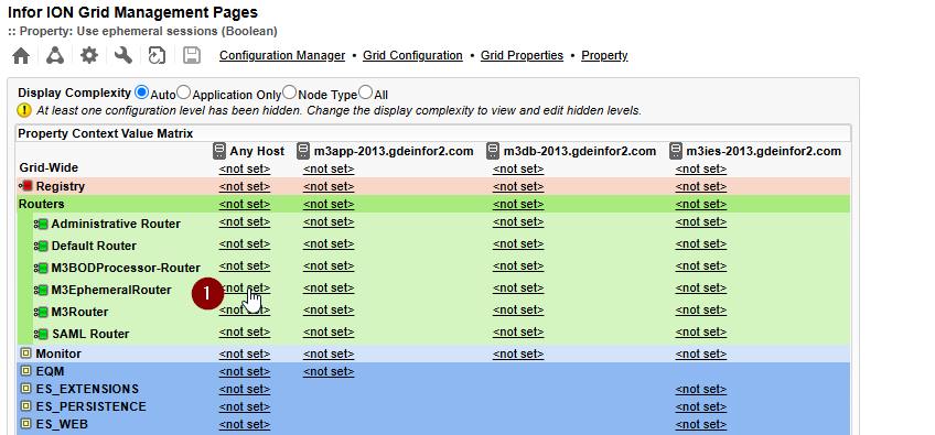 Selecting the Any Host value for the new router's row in the property matrix