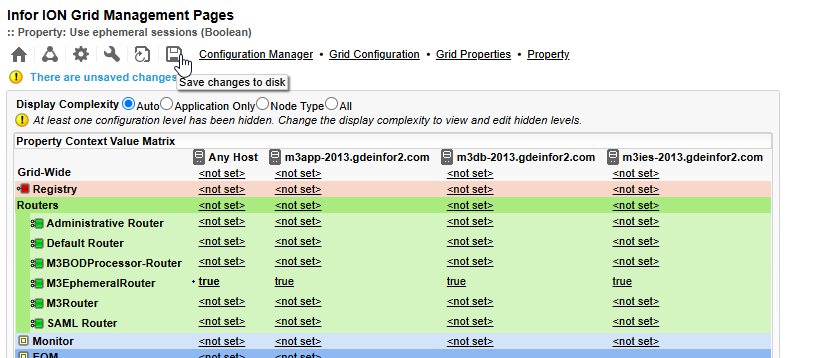 Saving the property change, with the router now showing true across all hosts