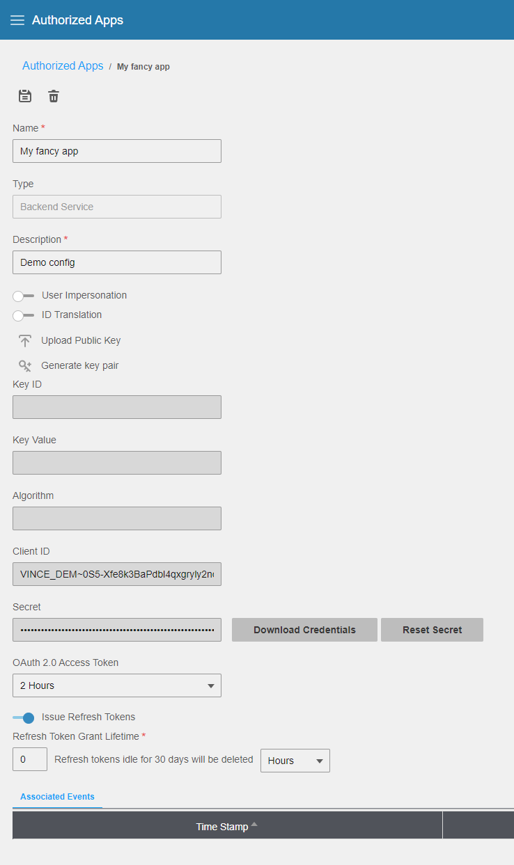 Saved Authorized App with the Download credentials button